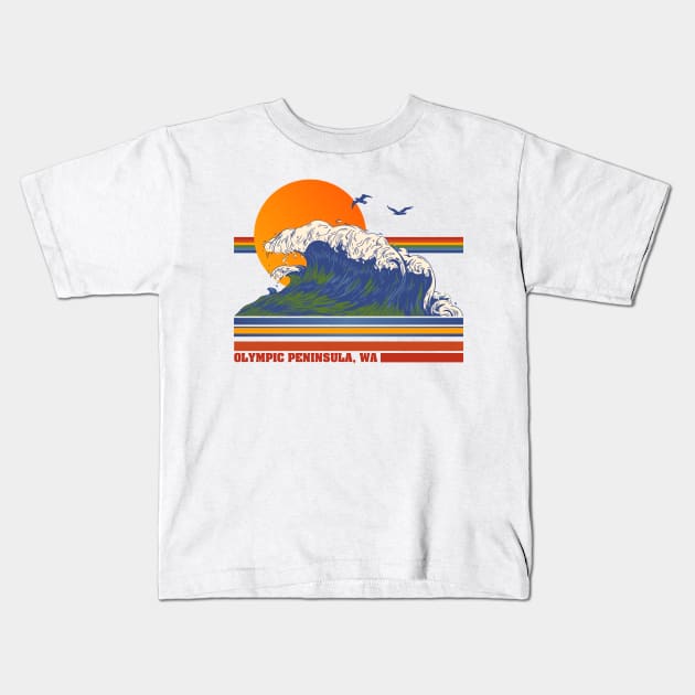 Retro Olympic Peninsula WA 70s Style Tourist Souvenir Kids T-Shirt by darklordpug